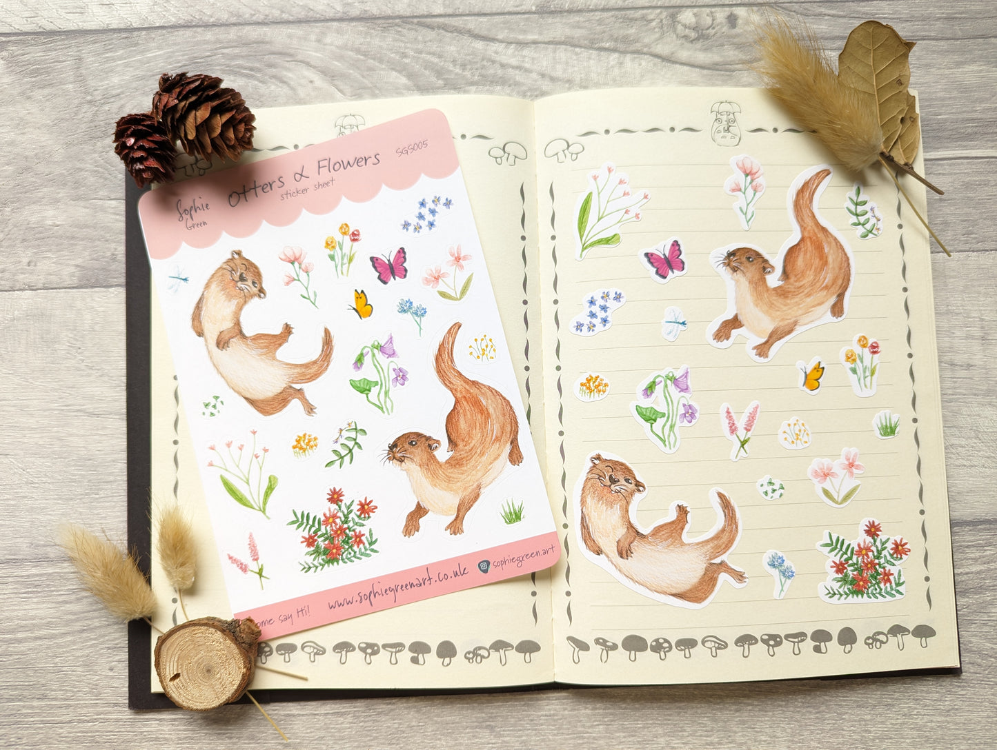 Otters and Flowers - Sticker Sheet