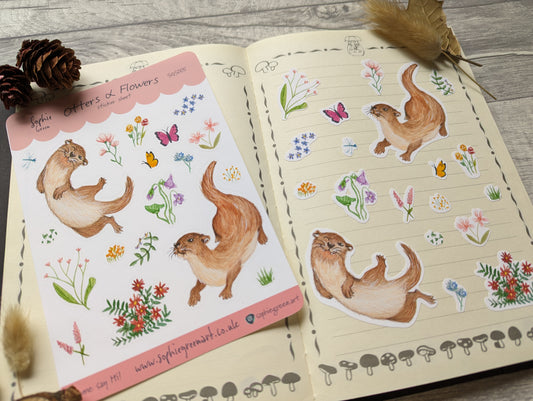 Otters and Flowers - Sticker Sheet