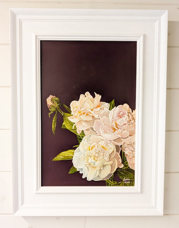 White Peonies - Brinjal - Original Acrylic Artwork