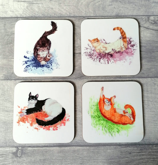 Cats - Set of 4- Hardboard Coaster